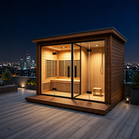 Sauna extérieur en bois Premium Cube pour 2 à 4 personnes, avec poêle à bois, cabine et salle de bain spa intégrée