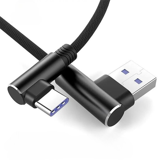 90 Degree Usb C Cable Type C Female Elbow 3A Fast Charge Braided Nylon Wire Data Cable for Mobile Phone