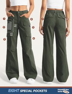Pantalones Cargo de Senderismo para Mujer, con Cordón Ajustable, Cintura Alta, Pierna Ancha, Resistentes al Agua, Ligeros, Elásticos, Casuales, para Trabajo y Aire Libre - Product Image 2