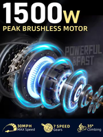 Vélo de montagne électrique pour adultes, moteur sans balais 1500W, batterie lithium 48V 30Ah, freins à disque hydrauliques, cadre en aluminium, vélo électrique tout-terrain