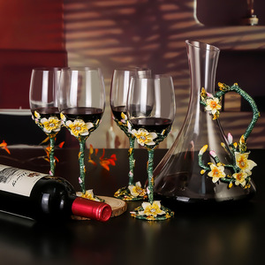 Verres à vin en verre <span class=keywords><strong>émail</strong></span>lé peints à la main SNW, fleurs, transparents, gobelets raffinés, cadeaux, ensemble de verres à vin - Product Image 1