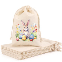 Sac cadeau recyclable en coton biologique avec cordon de serrage sac de rangement de bonbons en toile personnalisée Joyeuses Pâques