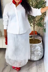 Completo da donna Perspective Africa: Camicetta a maniche lunghe con inserti in <span class=keywords><strong>pizzo</strong></span> + Gonna lunga plissettata, set due pezzi per lo street style - Product Image 5