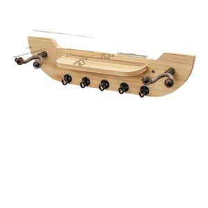 Cross-border wooden wall-mounted guitar <b>rack</b>/<b>clothes</b> <b>rack</b> with 2 rotatable rubber hooks, solid wood storage frame - Product Image 5