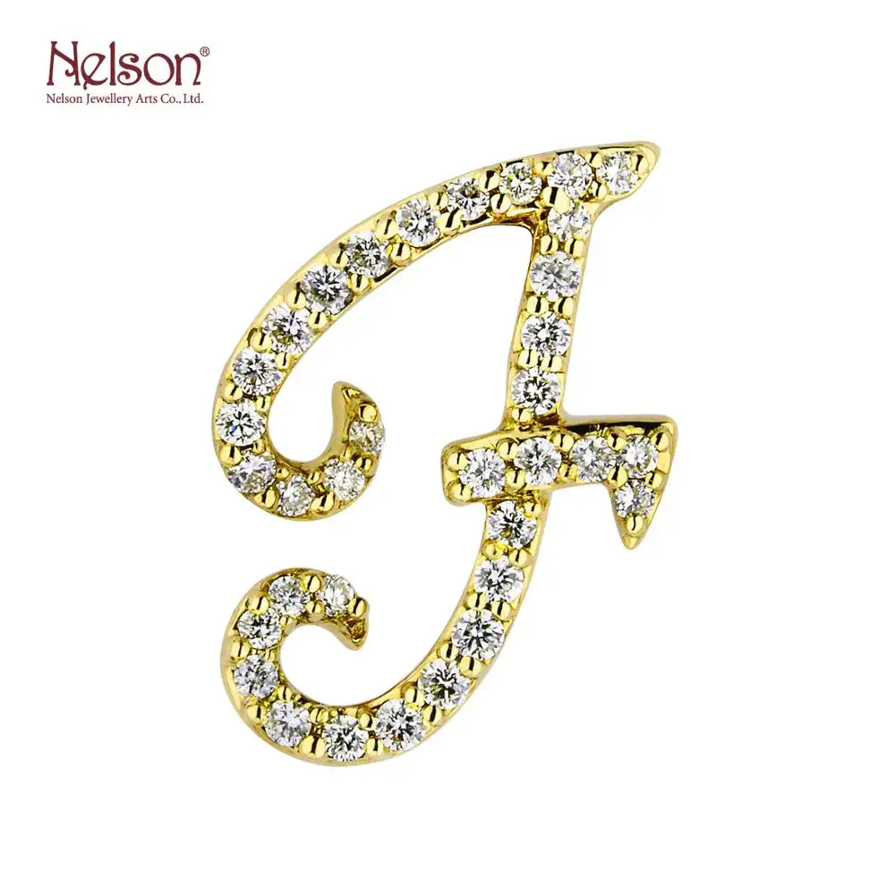 Letter F Alphabet Initial Custom logo France Design Elegant 18K White Gold Diamond Party Themed Pendant For Women