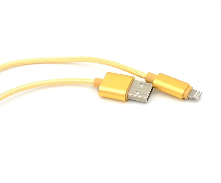 Kabel Data pengisi daya untuk ponsel, kabel pengisi daya USB Tipe C kepang nilon kuning