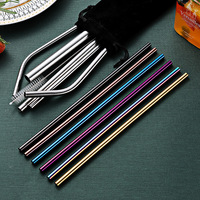 Lot de paille de logo personnalisé en acier inoxydable, ensemble de paille en métal doré avec brosse de pochette, économique, 7 pièces