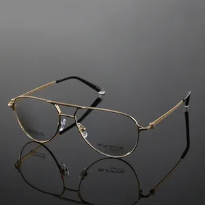 Hazır stok Vintage titanyum çift köprü gözlük çerçeveleri optik gözlük çerçevesi