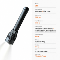 Linterna LED Láser Recargable USB G68 IP65, Linterna Táctica con Zoom, Súper Brillante, de Largo Alcance, de Aleación de Aluminio, para Camping y Senderismo