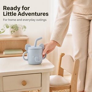 Gobelet à paille en silicone de qualité alimentaire personnalisé en forme d'éléphant avec couvercle anti-poussière et doubles poignées <span class=keywords><strong>pour</strong></span> l'apprentissage <span class=keywords><strong>des</strong></span> bébés et <span class=keywords><strong>des</strong></span> tout-petits - Product Image 5