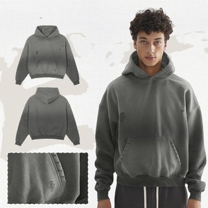 Sudadera con Capucha para Hombre, Invierno, Color Sólido, con Bolsillos, Mezcla de Algodón de Alta Calidad, 400g, Gruesa, Holgada, Corta, de Doble Capa - Product Image 2