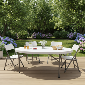 Set Tavolo e Sedie Pieghevoli Rotondi in Plastica - Design Moderno e Leggero per Riunioni all'Aperto, Portatile - Product Image 2