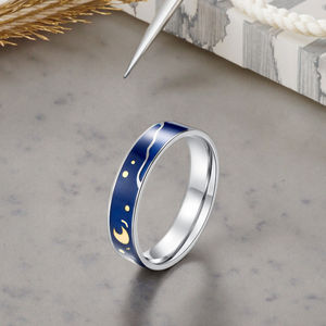 कलात्मक रोमांटिक जोड़े वैन गॉग के स्टाररी आकाश जोड़े रिंग कला छात्र तेल चित्रकला स्टार आकाश टाइटेनियम स्टील की अंगूठी - Product Image 6