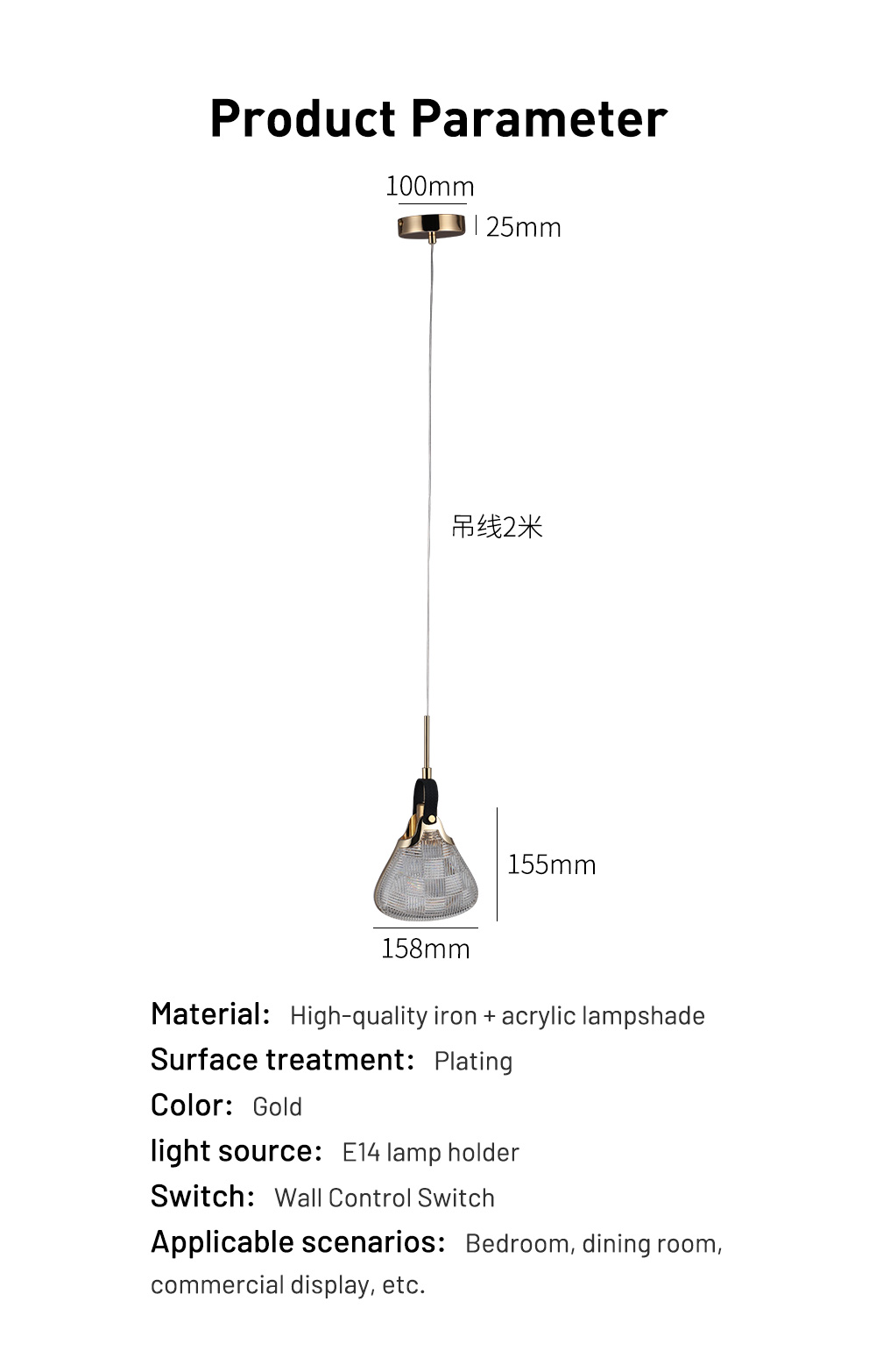 Nordic Metal Industry Bedside Ac100~240V Pendant Lamp Lighting Acrylic Ceiling Pendant Light