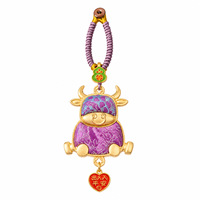 Nouveau porte-clés chinois style zodiaque Cheval en gourde, pendentif exquis en brocart Song double face, breloque de sac animal du zodiaque chinois
