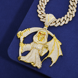 Colgante de Dios Muerto Alado <span class=keywords><strong>Arrogante</strong></span>, Estilo Punk Urbano, Joyería Masculina de Moda, Latón Chapado en Oro con Diamantes de Circonita Cúbica AAAAA, Iced Out - Product Image 5