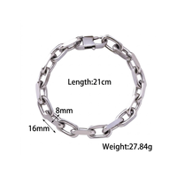 Bracelet Chaîne Trombone en Acier Inoxydable pour Hommes 21cm 8mm, Bracelets à Maillons Allongés Plaqué Or 18K, Vente en Gros