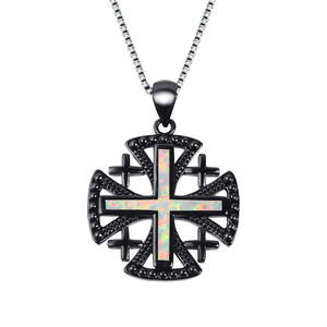 All'ingrosso Jerusalem croce opale blu collana pendente nero placcatura crociato croce Christianity gioielli - Product Image 1