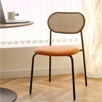 Chaise de salle à manger de style nordique moderne, siège en cuir et dossier en rotin canné, empilable, pour la maison, le bureau, l'hôtel, le restaurant