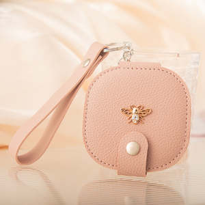 Leather Compact <b>Mirror</b> Keychain Round Double Sided Folding Makeup <b>Mirror</b> Portable With Strap Orange Rounded <b>Square</b> Leather - Product Image 5