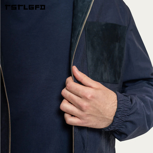 Veste bomber réversible en daim bleu marine OEM/ODM, à capuche, en tissu technique double face, style streetwear, vente en gros - Product Image 3