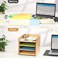 Organisateur de fichiers de bureau en bambou réglable avec 4 étagères Plateau de rangement de lettres en bois Porte-trieur de papier