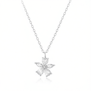 Collier pendentif fleur Amy Amy plaqué argent avec zircon cubique taille marquise, bijou classique pour femme, idéal pour le quotidien, cadeau - Product Image 5