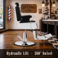 Chaise de barbier noire, chaise de salon de beauté hydraulique, cuir PU, cadre chromé, pivotant à 360°, repose-pieds réglable, robuste