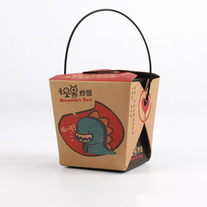Cinese Contenitore Usa E Getta Su Misura Recycle Cera Insalata Noodle Veloce Cibo sacchetto di Carta Kraft Maniglia Da Asporto Scatola di Imballaggio di Consegna - Product Image 1