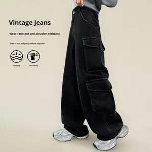 Salopette en jean <span class=keywords><strong>d</strong></span>élavé pour filles, taille élastique, coupe ample, style harem, multi-poches, pour enfants (tailles moyennes et grandes), nouvelle collection printemps-automne - Product Image 2