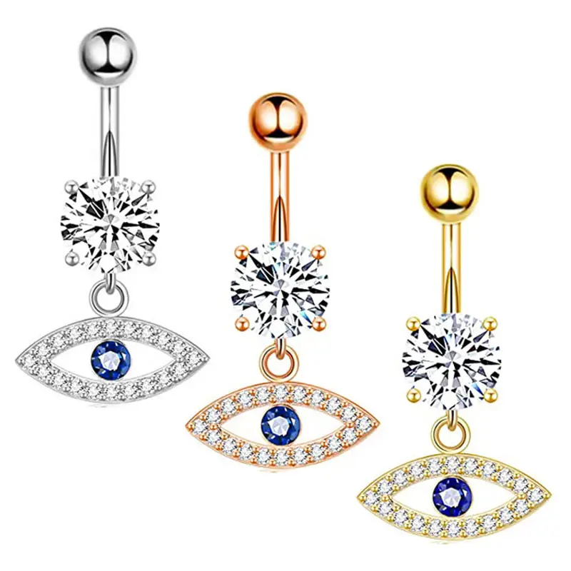 high quality eyes dangle belly button rings navel piercing wholesales 3 color mix stainless steel belly navel bar for body jewel