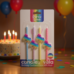 Bougies d'anniversaire Party Love Licorne 13cm Pack de 4 - Product Image 3