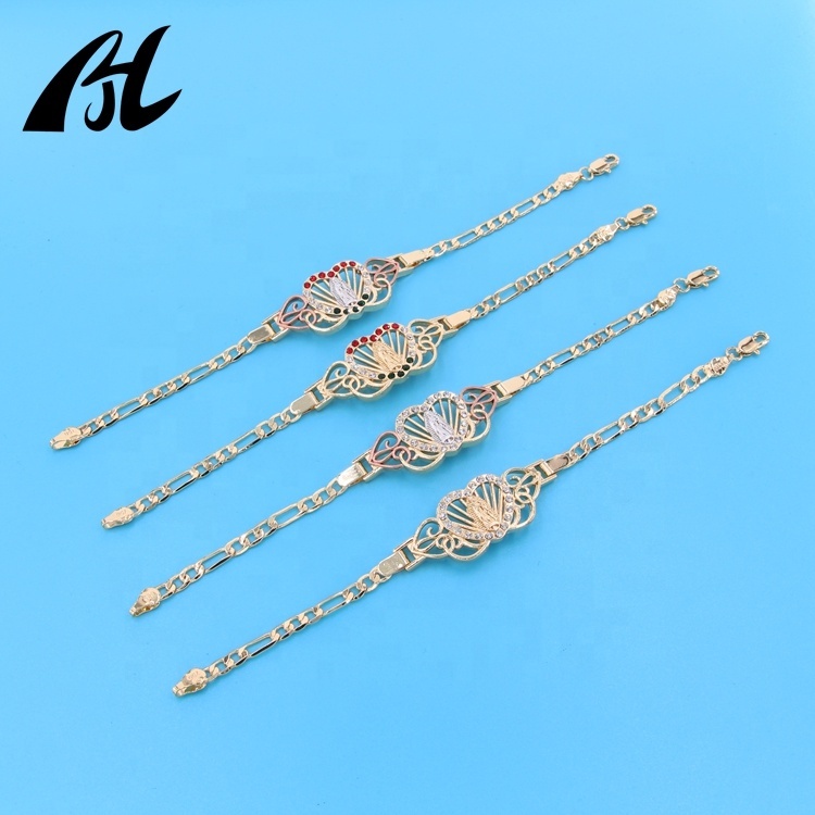 Women's 18K Gold Plated 14K Tricolor Esclava Butterfly Virgencita Virgin De Guadalupe Fashion Charm Bracelet Pulsera Virgen De