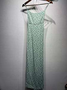 New French-style Viscose Green Printed <strong>Long</strong> <strong>Dress</strong> Slim-fitting Sexy Backless With Tie Straps A Pure And Alluring Slip <strong>Dress</strong> - Product Image 3
