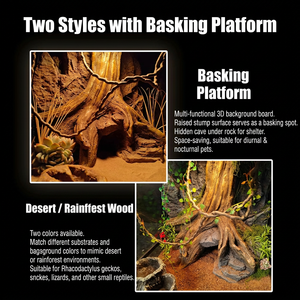 Panneau de fond de terrarium en résine 3D personnalisable avec plateforme de basking et grotte pour la décoration des terrariums de dragons barbus et de geckos - Product Image 2