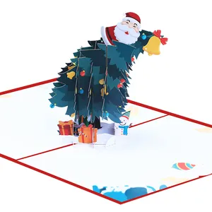 Nuovo arrivo creativo 3D Pop-Up buon albero di natale biglietto di auguri di lusso regali souvenir cartoline con busta