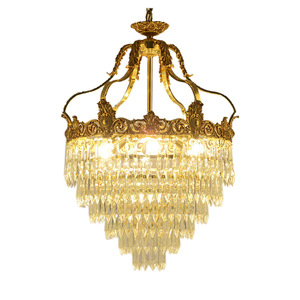 Lámpara de Araña de Cristal con Acabado Dorado, Base para Bombilla E26, LED Blanco Cálido de 3500K, Altura Ajustable, Garantía de 5 Años, Lámpara Colgante Tipo Tambor Grande - Product Image 1