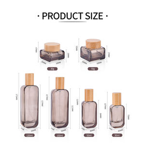 Luxe 30ml 50ml 100ml 120ml plat carré verre Essence <span class=keywords><strong>Toner</strong></span> Lotion liquide fond <span class=keywords><strong>de</strong></span> teint cheveux huile sérum bouteille avec couvercle en bois - Product Image 6