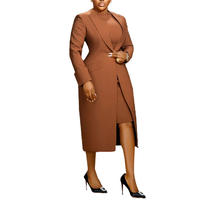 Ensemble robe et veste cardigan unie pour femme, veste de bureau, costume féminin