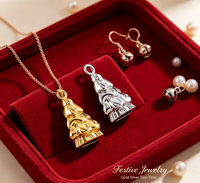 Pendentif Arbre de Noël Miniature 3D en Acier Inoxydable Brillant Plaqué Or et Argent pour Bijoux DIY
