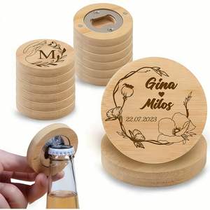 Ouvre-bouteille magnétique personnalisable pour mariages, cadeaux pour invités, ouvre-bouteilles en bois de bambou, décoration de table de mariage rustique - Product Image 1