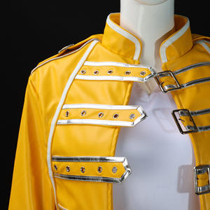 Disfraz <span class=keywords><strong>de</strong></span> Freddie Mercury, Cantante Principal <span class=keywords><strong>de</strong></span> Queen, Chaqueta <span class=keywords><strong>de</strong></span> Cuero Amarillo Estilo Punk Vintage para Hombre, Atuendo para Halloween y Carnaval - Product Image 5