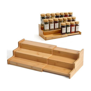 Bamboo Extendable Spice <b>Rack</b> Multi Layer Tiered <b>Kitchen</b> Storage Organizer For Seasoning Bottles - Product Image 1