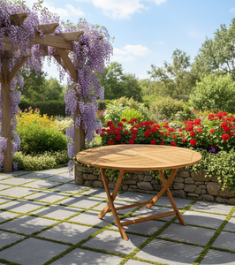 Table ronde pliante en teck, fabriquée avec expertise à Jepara, alliant artisanat traditionnel, fonctionnalité moderne et qualité durable. - Product Image 5