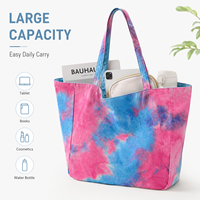 Sac fourre-tout réversible en toile, bleu uni et bleu rose tie-dye, double face, grande capacité, pour le shopping ou à porter à l'épaule