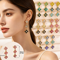 Anting Bunga Mewah Ringan Trendi Laris Manis Kristal Multiwarna Semanggi Perhiasan Baja Tahan Karat Lapis Emas 18K Pvd