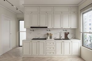 Armoires de cuisine blanches minimalistes modernes, armoire en forme de L sur mesure avec poignées dorées pour la rénovation de la maison - Product Image 4