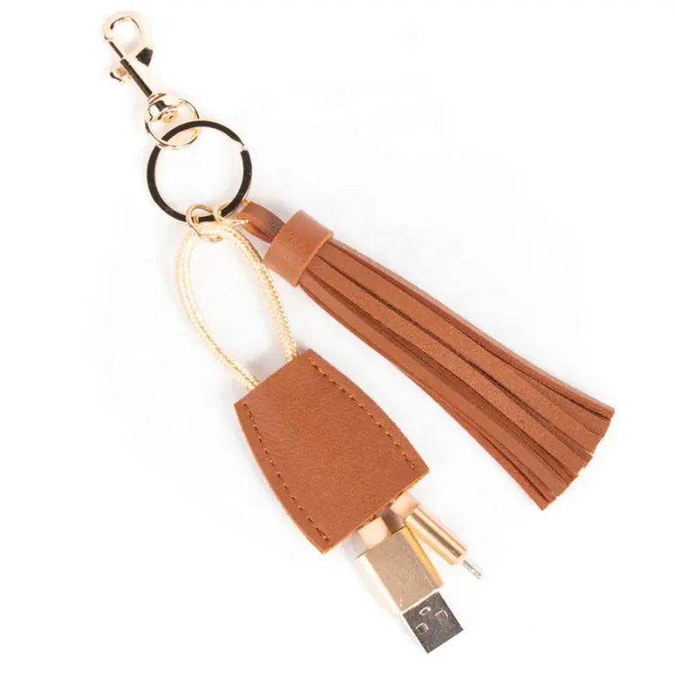 Cavo di ricarica per nappe USB portatili multiuso con Logo personalizzato portachiavi In pelle Pu 2 In 1 di vendita caldo