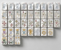 Mahjong de Lujo en Acrílico Blanco Perlado con Efecto Madreperla, 160 Fichas, Estilo Vintage Dorado, Ecológico, Portátil y Personalizable