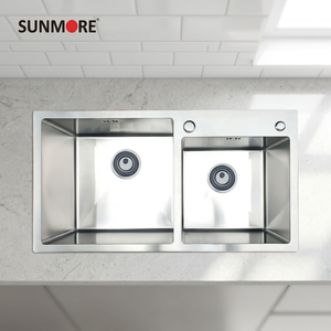 PN 8045 high standard SUS 304 Double bowl stainless steel top-mount handmade <b>kitchen</b> <b>sink</b> from Viet Nam factory - Product Image 1